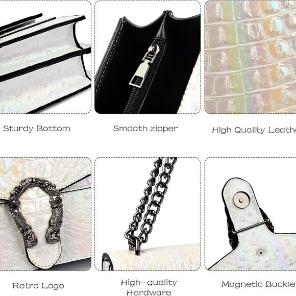 Crossbody Bag with Chain Artificial Leather Crocodile Print Small Purse - Picture 5 of 7